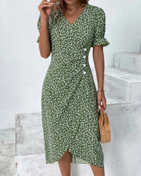 Button dress with V-neck and short sleeves - Luisa