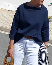 Women's Blouse with High Collar and 3/4 Sleeves – Mireille