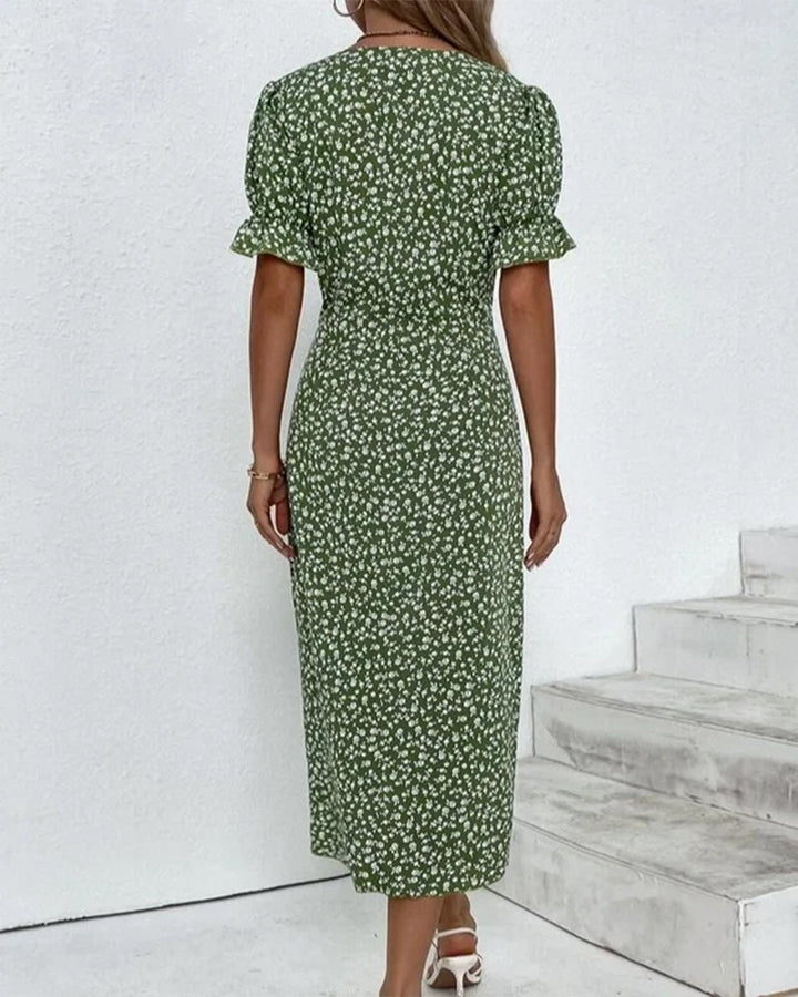 Button dress with V-neck and short sleeves - Luisa
