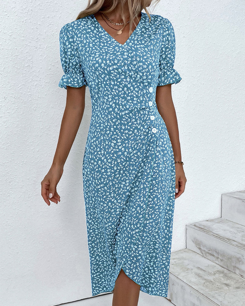 Button dress with V-neck and short sleeves - Luisa