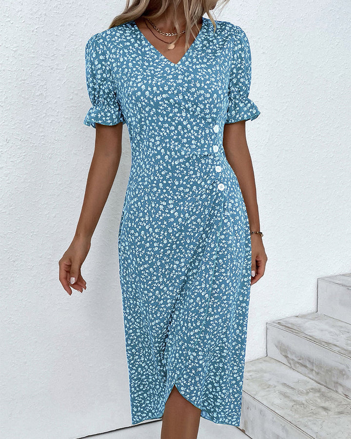 Button dress with V-neck and short sleeves - Luisa