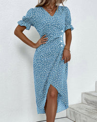 Button dress with V-neck and short sleeves - Luisa