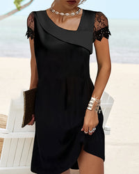 Black lace mini dress with V-neck - Samira