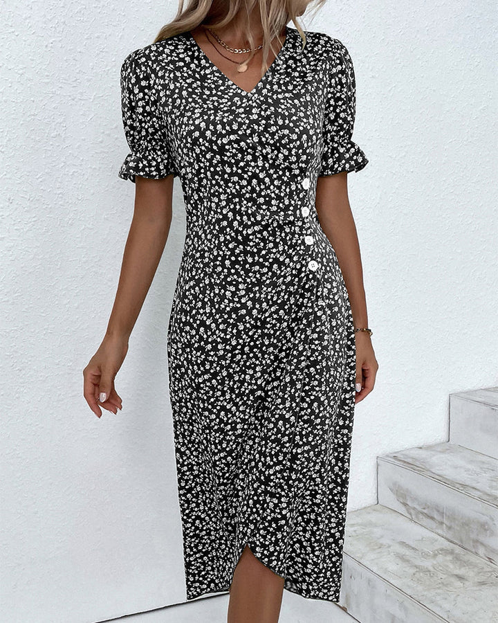Button dress with V-neck and short sleeves - Luisa