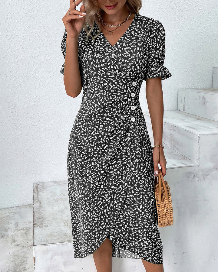 Button dress with V-neck and short sleeves - Luisa