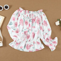 Gebloemde dames chiffon blouse met ruches mouwen – Elvira