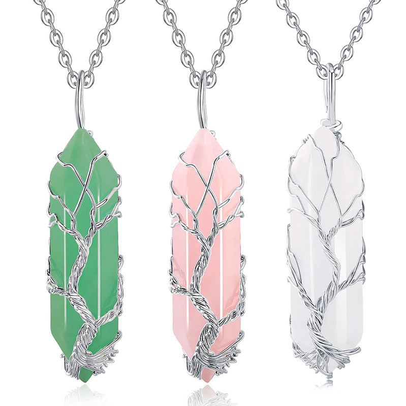 Stylish Crystal with Tree of Life Gemstone Necklace - Elara