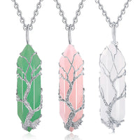 Stylish Crystal with Tree of Life Gemstone Necklace - Elara