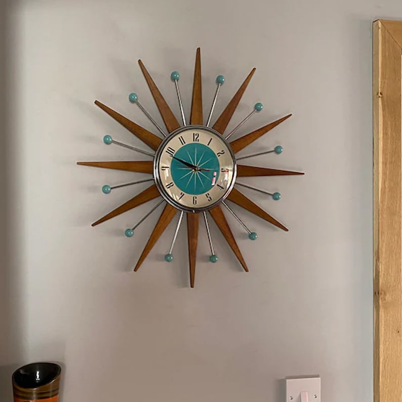 Mid-Century Handmade Wall Clock | Retro Wall Decor, Silent & Battery 5
