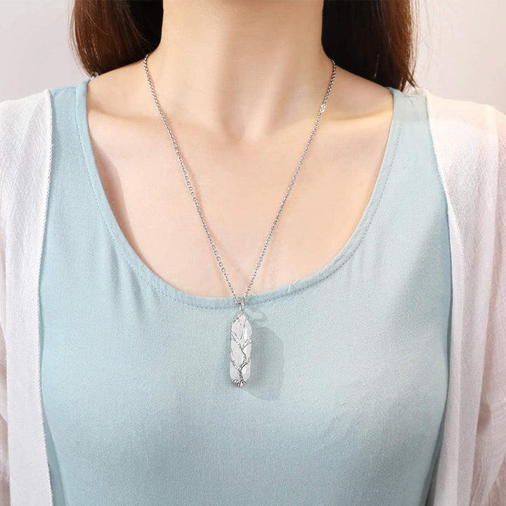 Stylish Crystal with Tree of Life Gemstone Necklace - Elara