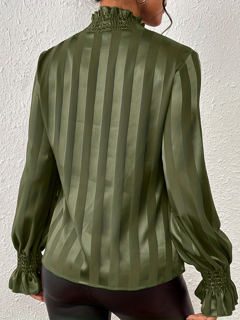 Satijnen Dames Blouse Met Lange Mouwen En Shirred Kraag – Noëlle