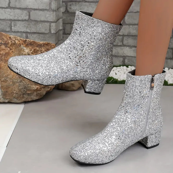 Dames Glitter Enkellaarsjes met Hak – Raelene