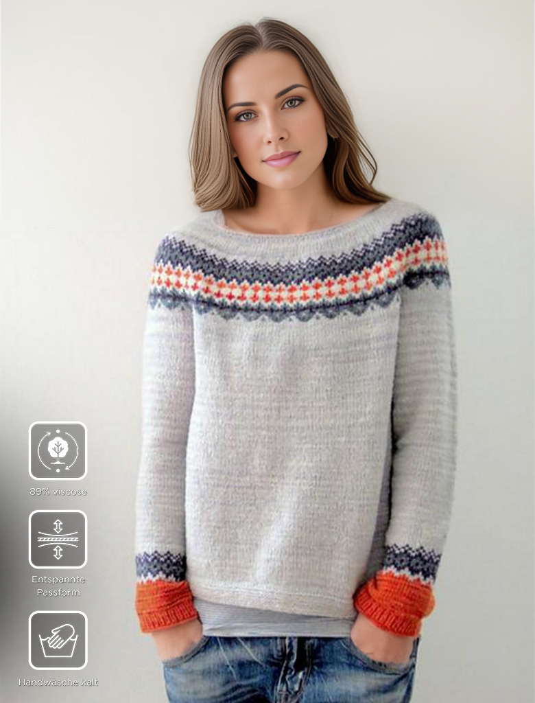 Skandynawski modny sweter z żywym wzorem - NordicChic
