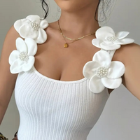 Trendy White Sleeveless Women's Top with Floral Details - Elara