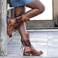 Bruine Dames Leren Veterlaarzen – Freya