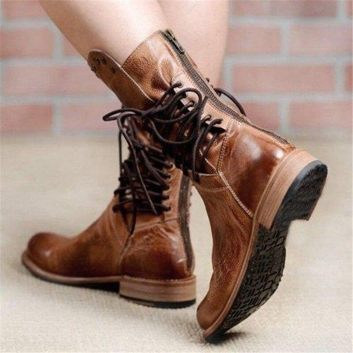 Bruine Dames Leren Veterlaarzen – Freya