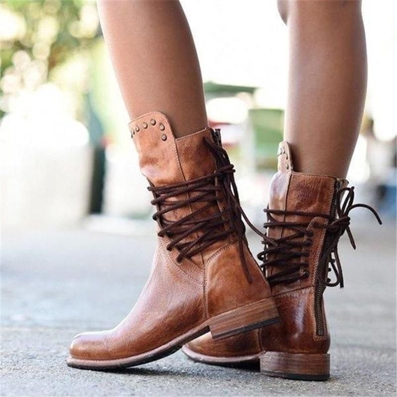 Bruine Dames Leren Veterlaarzen – Freya