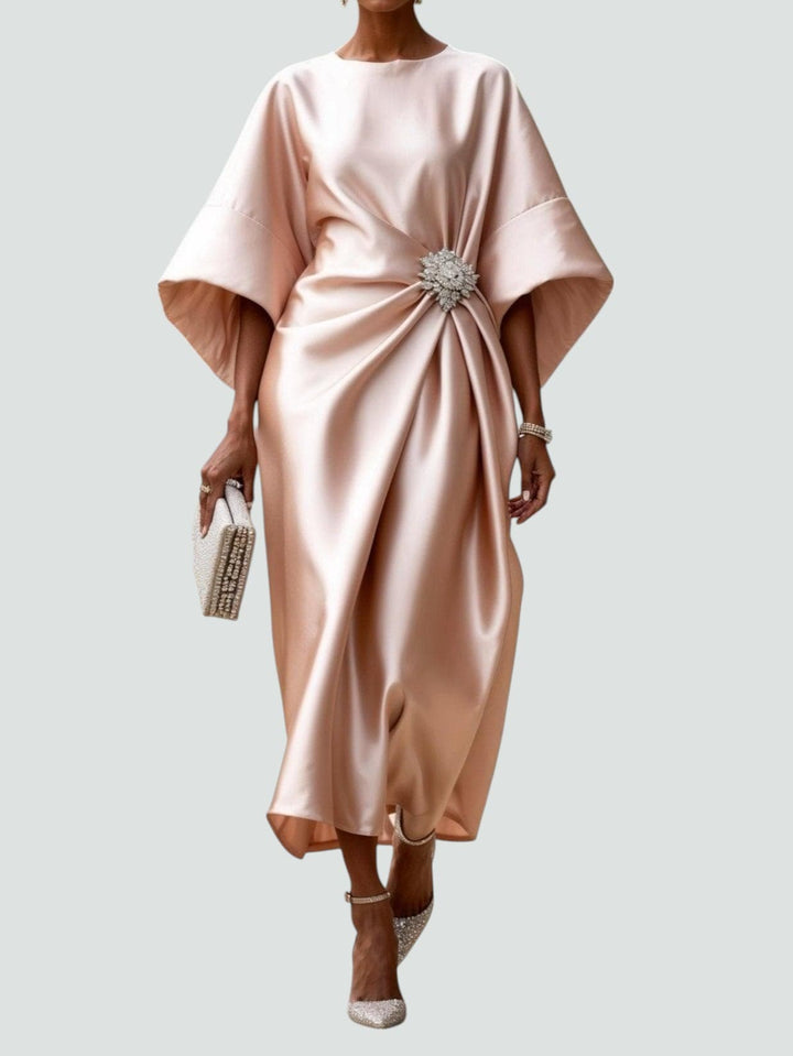 Women's Draped Brooch Maxi Dress – Cape Sleeve Gown for Formal Events 5