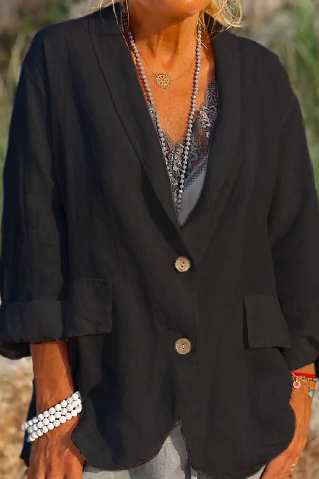 Light linen blazer for women with buttons - Clara