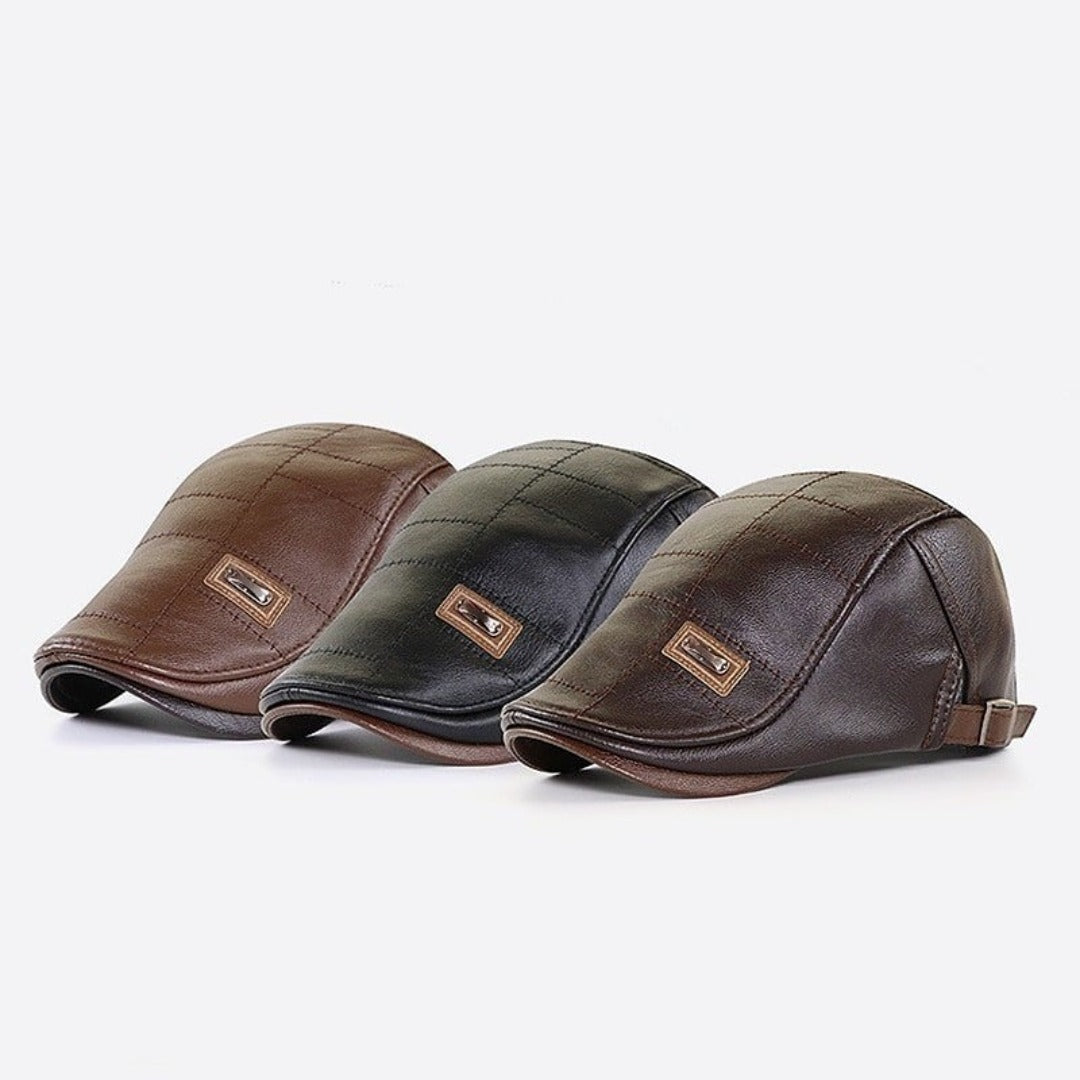 Retro Heren Leren Baret - HeritageCap