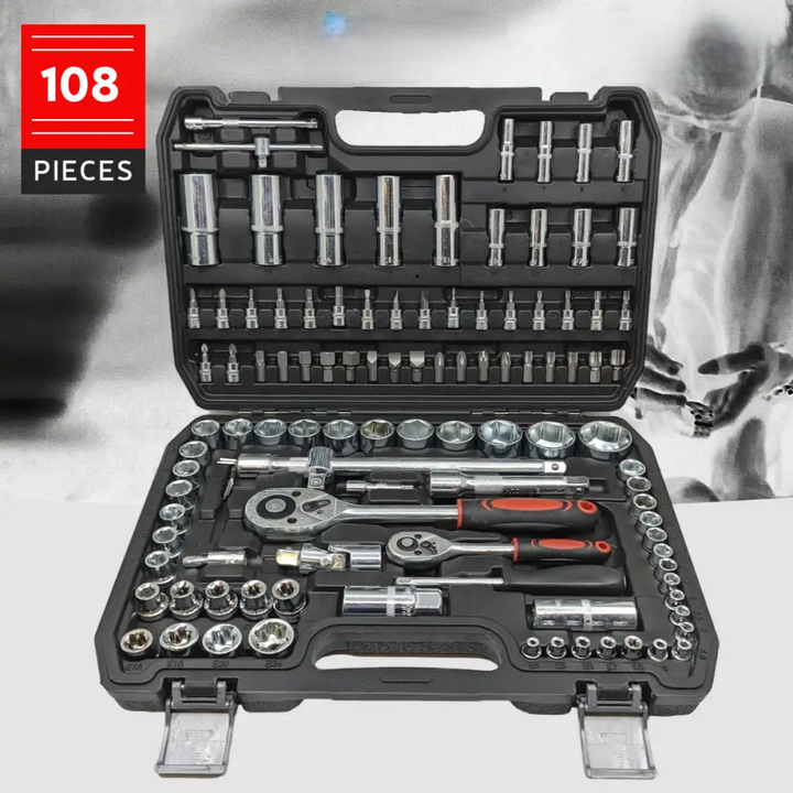 108-Piece Chrome Vanadium Socket Set – TorqueMaster