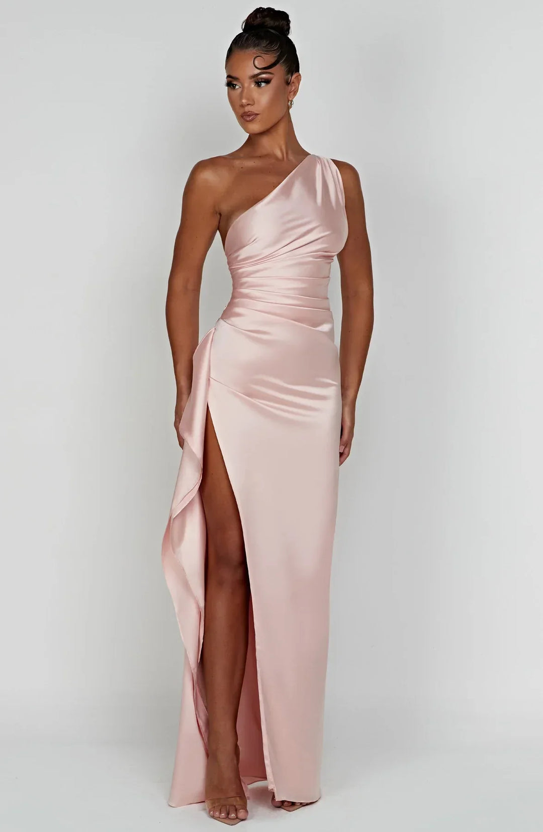 Satin One-Shoulder Split Dress - Vivienne