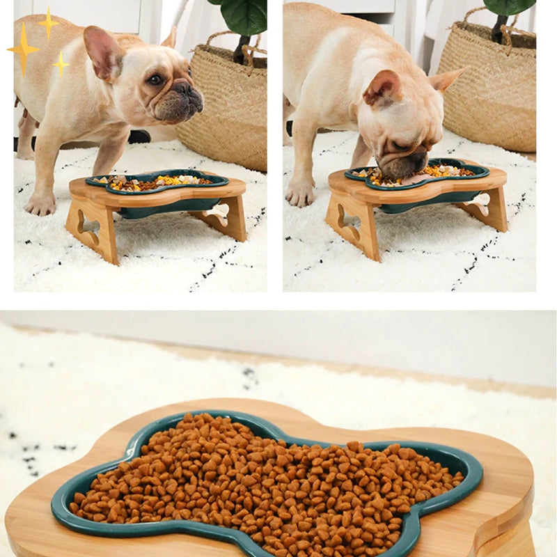 Keramische Honden Voerbak met Houten Verhoging - BoneFeast