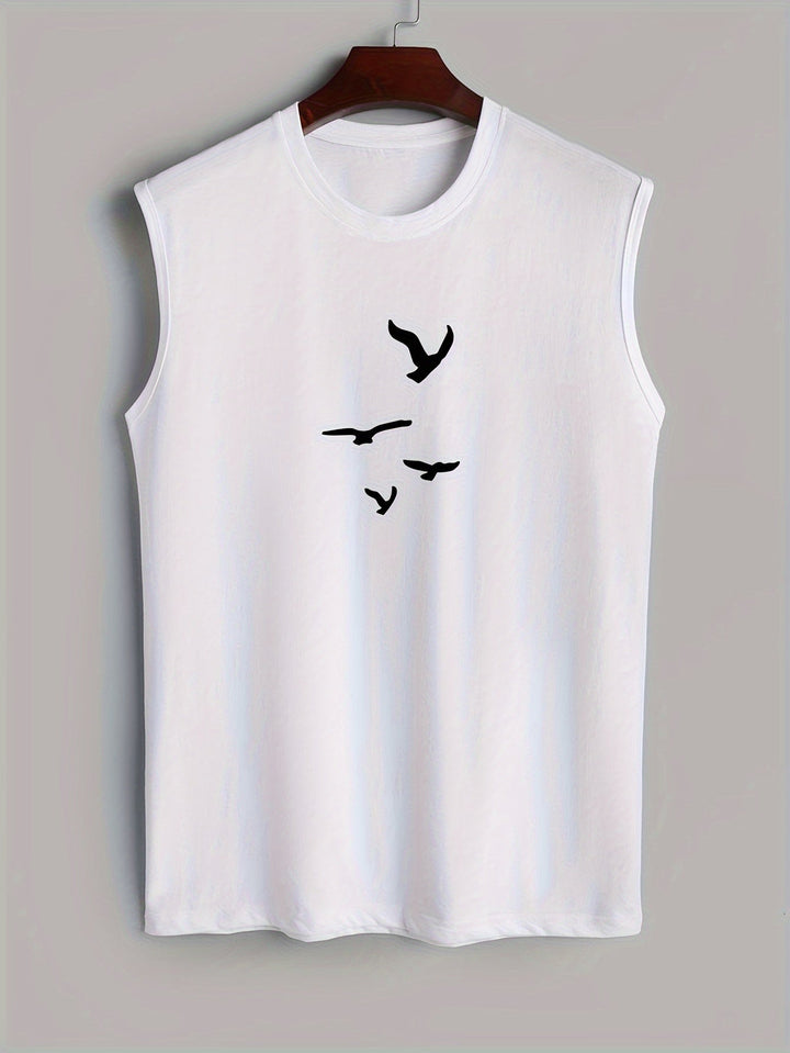 Mouwloos Katoenen Heren Shirt met Vogelprint - Noah