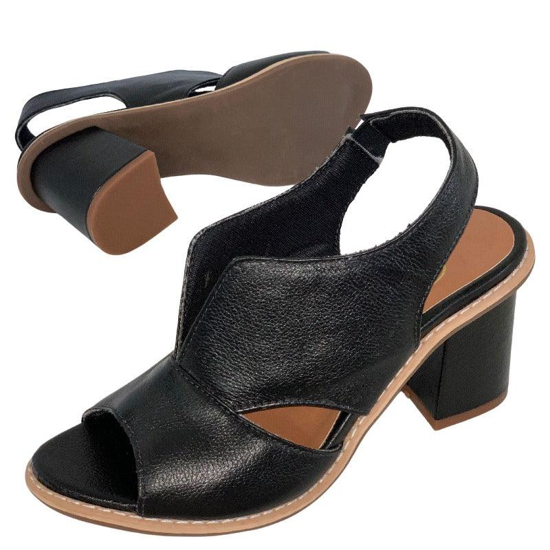 Dames leren sandalen met hak en comfortabel voetbed - Selina