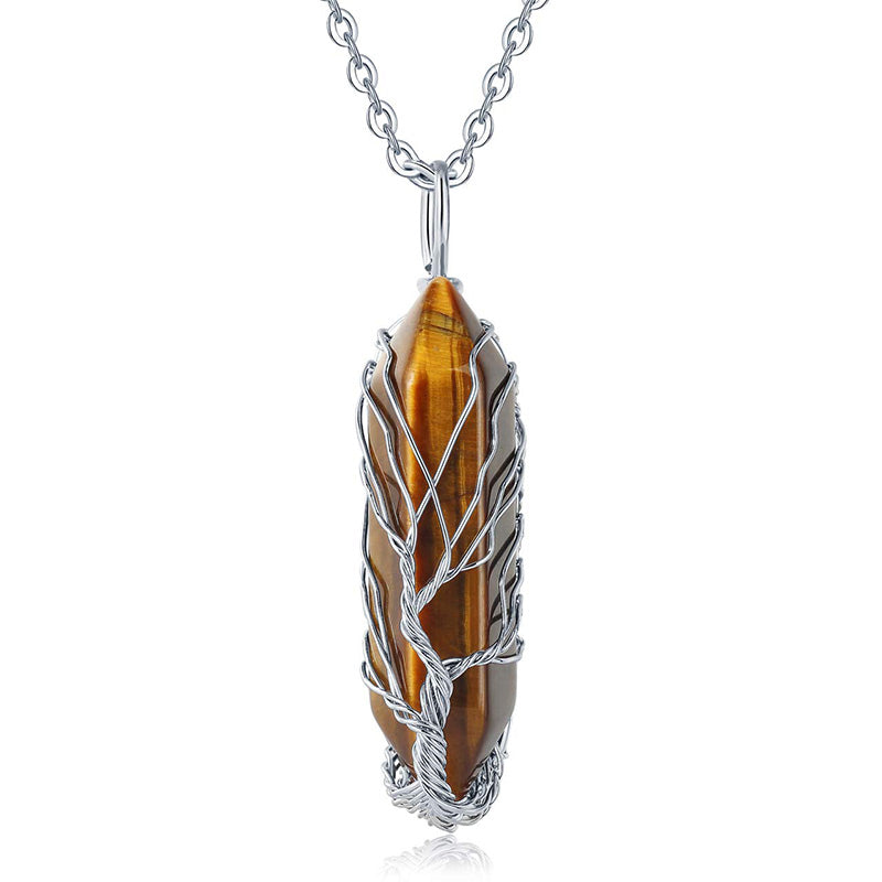 Stylish Crystal with Tree of Life Gemstone Necklace - Elara