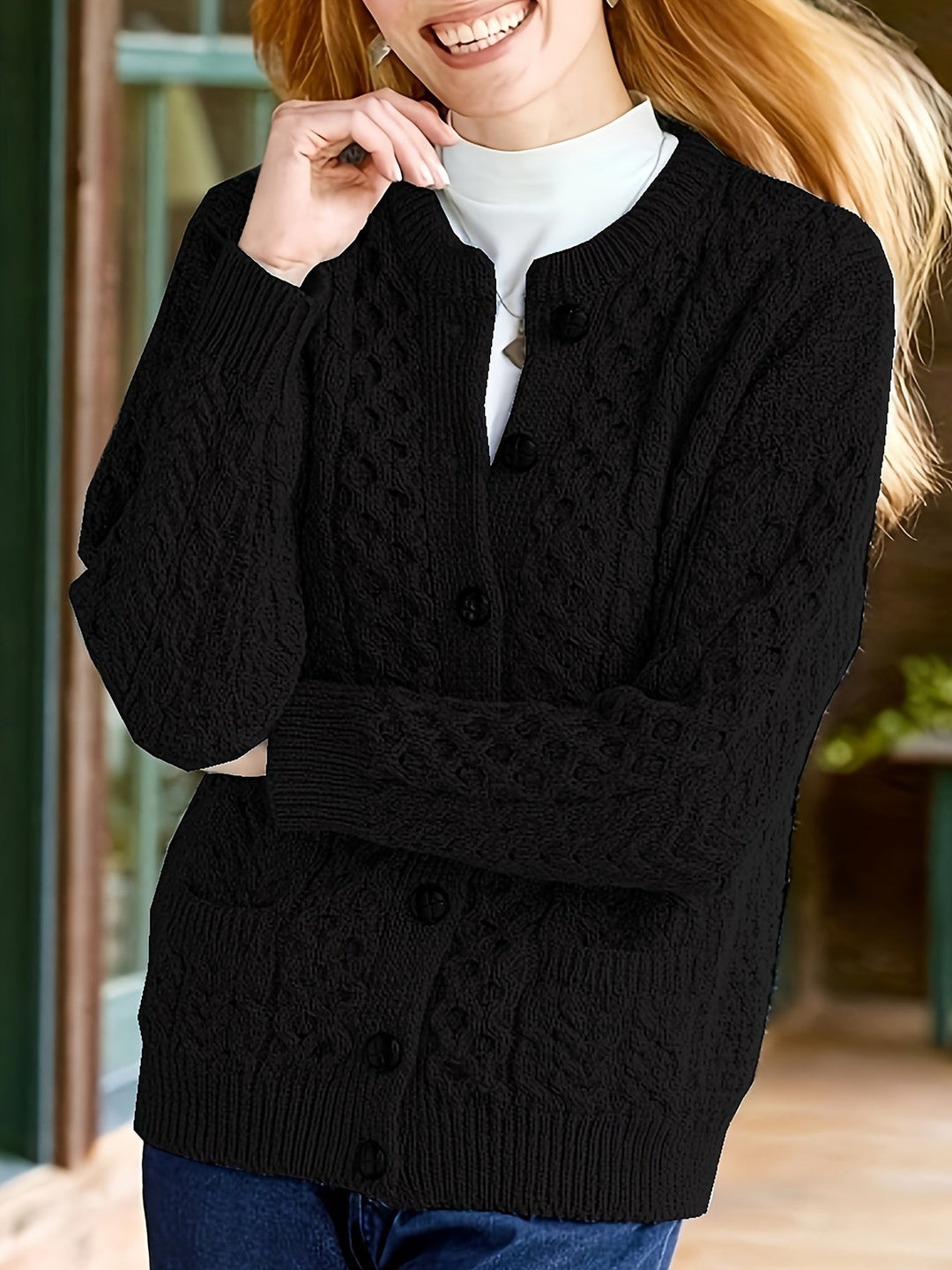 Effen Gebreid Vest met Knoopsluiting en Zakken - Olivia