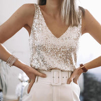 Shiny women's sequin top with spaghetti straps – Liora