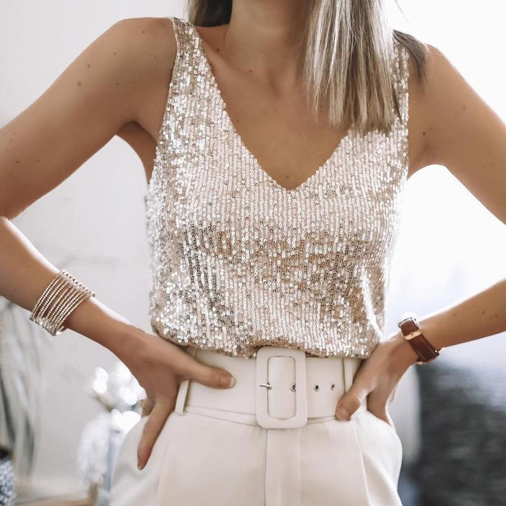Shiny women's sequin top with spaghetti straps – Liora