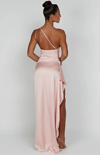 Satin One-Shoulder Split Dress - Vivienne