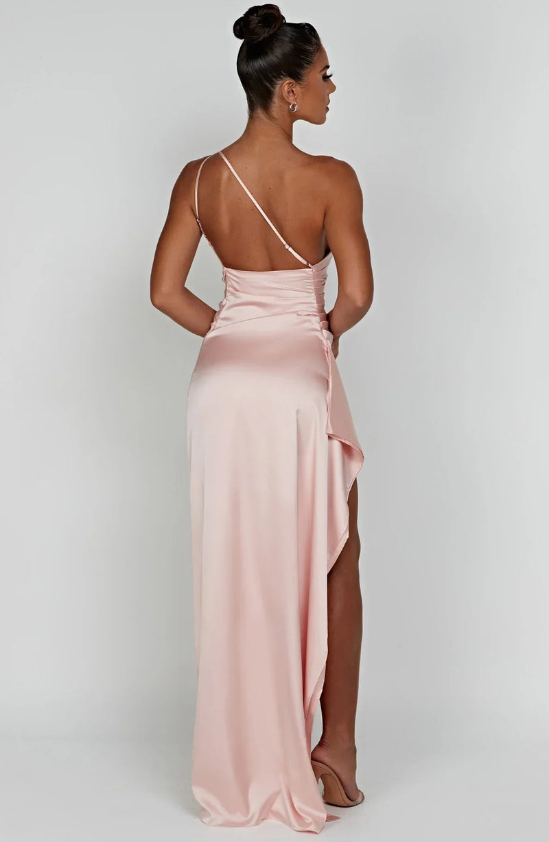 Satin One-Shoulder Split Dress - Vivienne