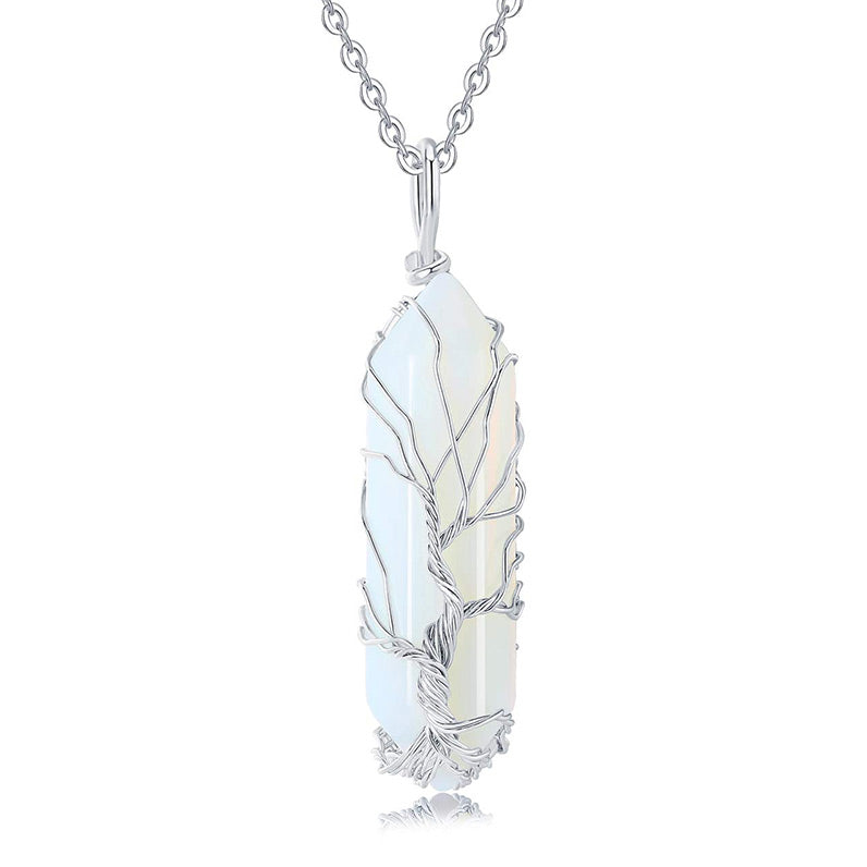 Stylish Crystal with Tree of Life Gemstone Necklace - Elara