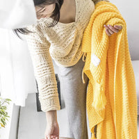 Knitted Wool Blanket with Tassels - NordicCozy