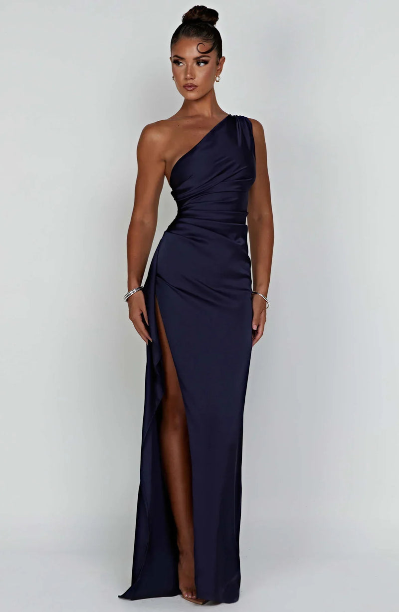 Satin One-Shoulder Split Dress - Vivienne