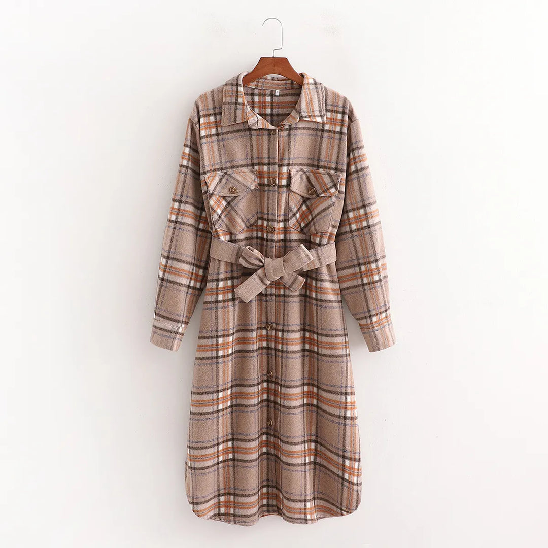 Geruite Herfst Jurk met Ceintuur – Elodie