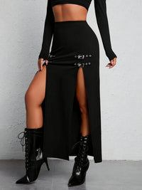 Zwarte Hoge Taille Split Rok - Sophie