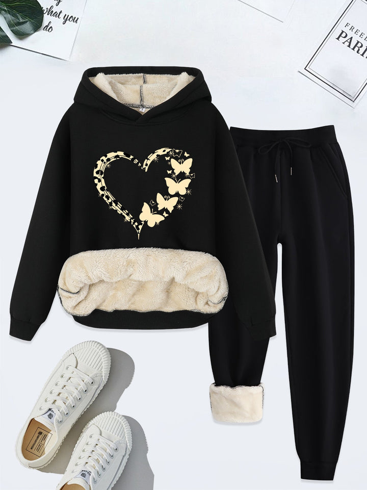 Warm Two-Piece Women's Set with Heart Print - Bella