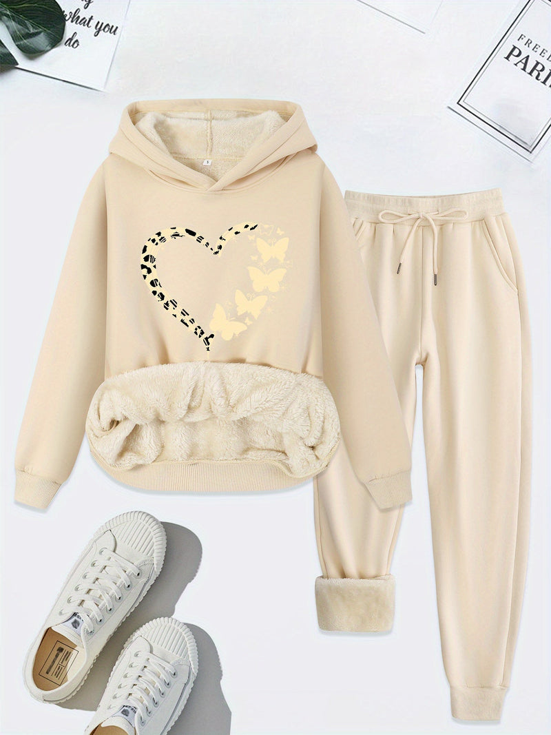 Warm Two-Piece Women's Set with Heart Print - Bella
