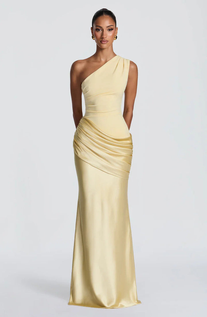 Sidonie One-Shoulder Draped Satin Maxi Dress 25