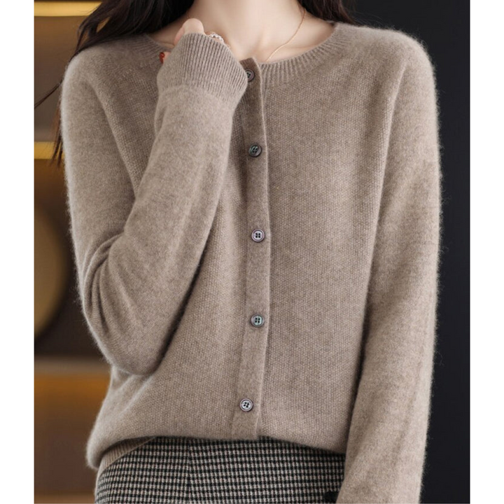 Merino Wool & Cashmere Cardigan for Women - Elegant O-Neck Winter Knit 10