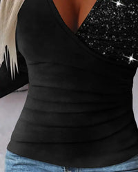 Chic Overlap Top with Sequins and Ruffles - Sabrina