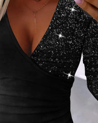 Chic Overlap Top with Sequins and Ruffles - Sabrina