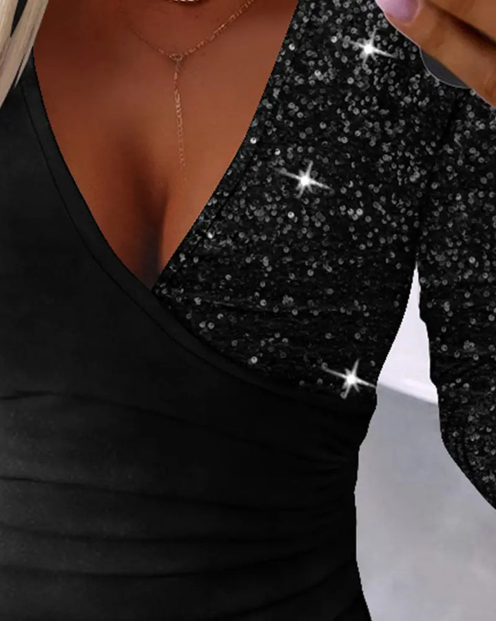 Chic Overlap Top with Sequins and Ruffles - Sabrina