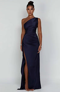 Satin One-Shoulder Split Dress - Vivienne