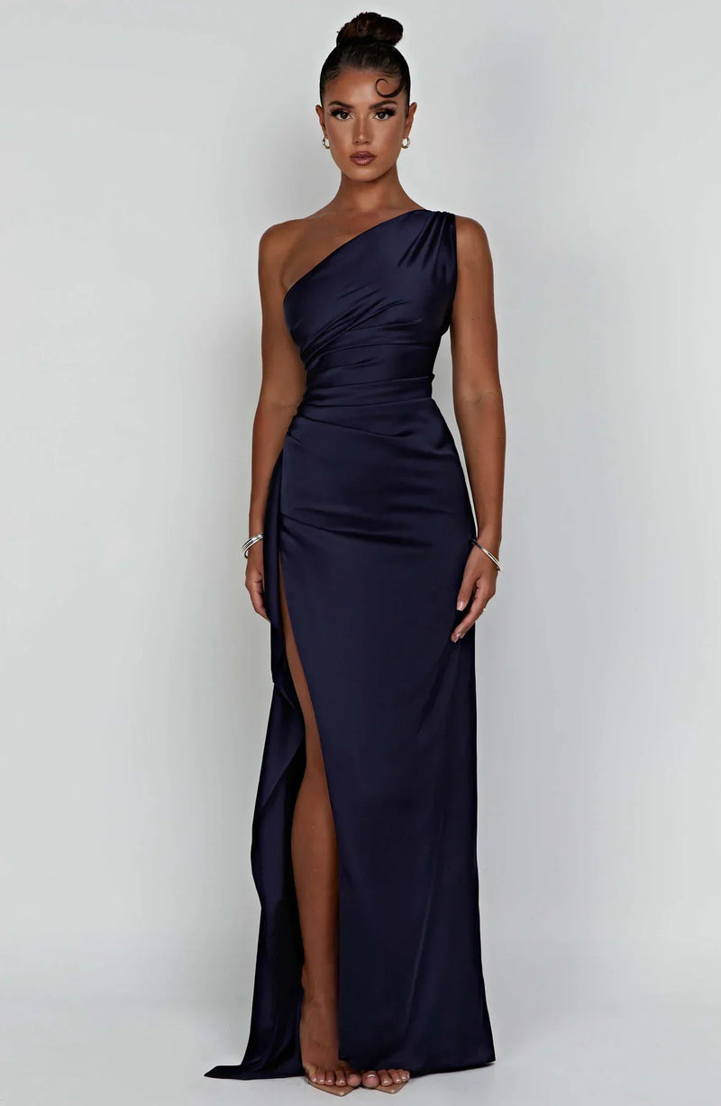 Satin One-Shoulder Split Dress - Vivienne