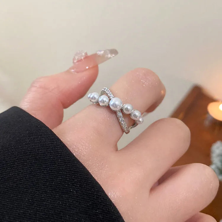 Verstelbare Vintage Ring met Zirkonia en Parel - Isadora